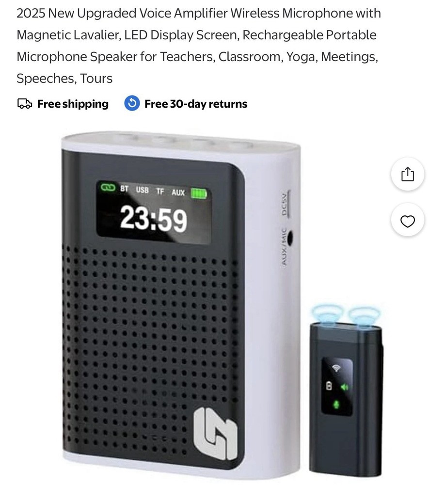 Voice Amplifier Wireless Mic Speaker LED Rechargeable