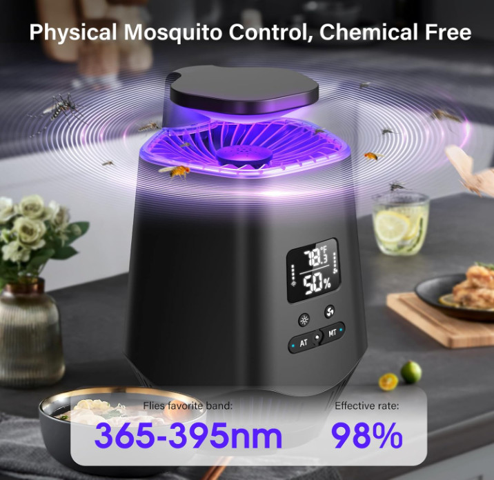 Indoor fruit fly trap with temperature & humidity sensor, includes 10 sticky boa