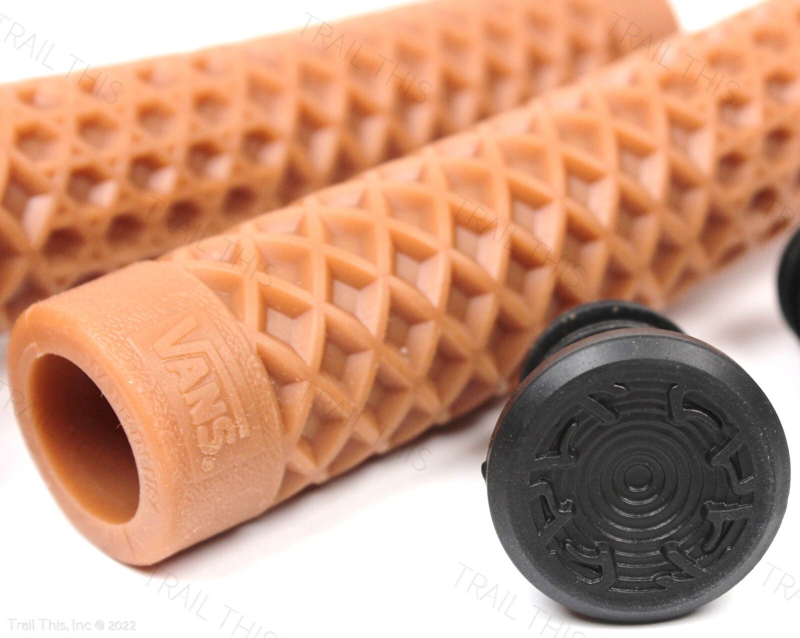 Cult X Vans FLANGED Gum Rubber BMX Bike Grips w/ End Plugs Waffle Pattern 143mm