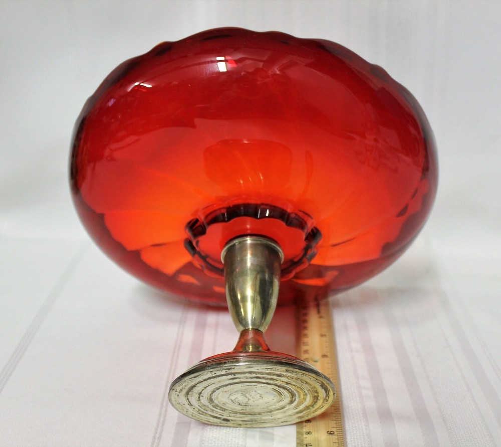 Vintage Ruby Glass & Sterling Silver Footed Compote Dish Bailey Banks & Biddle