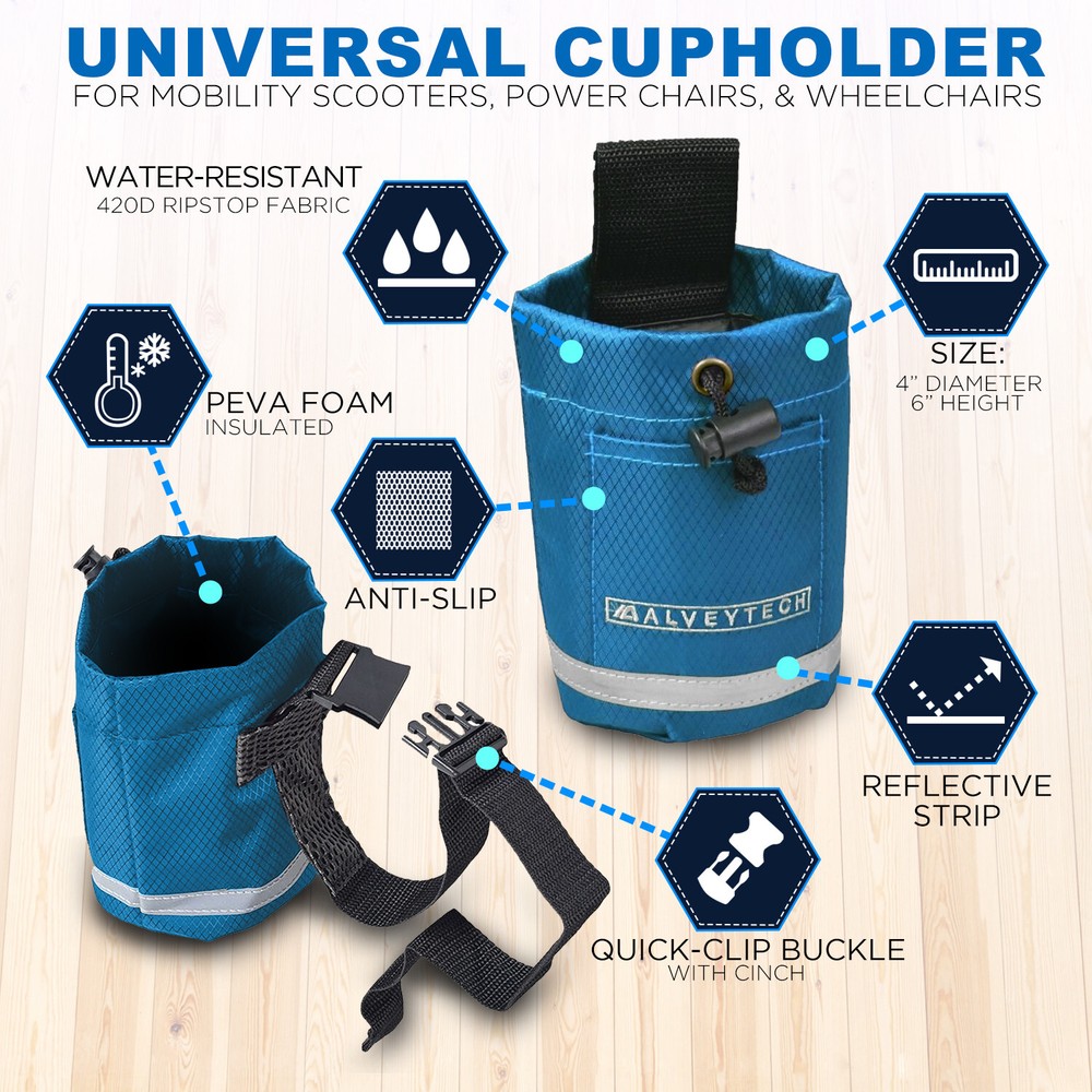 Blue Unbreakable Universal Cup Holder for Mobility E-Bikes/Walker/Stroller