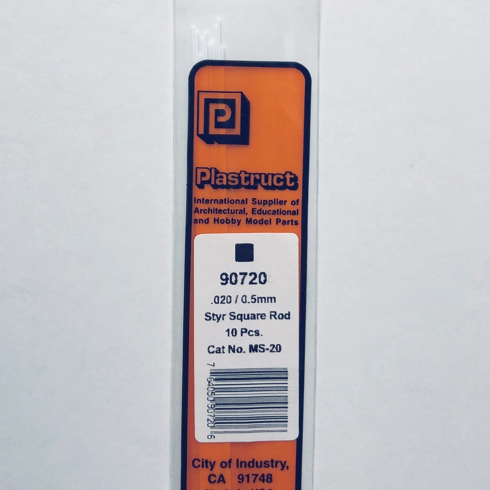 Plastruct 90720 Styrene Square Rod 0.020" (10)