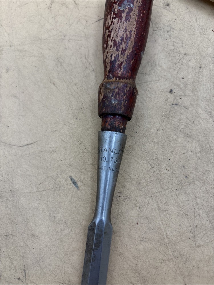 Vintage Stanley 1/2" No. 750 Bevel Edge Socket Chisel Carpenter Tool