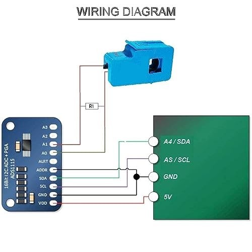 Non-invasive Split Core Current Transformer 100A/1V AC Sensor + ADS1115 Module &