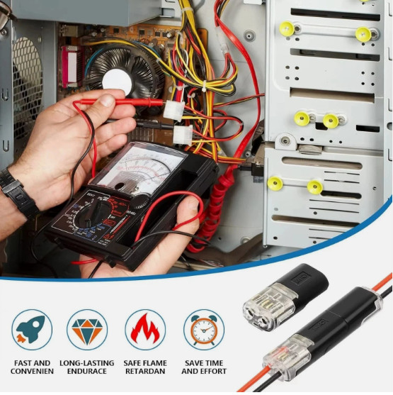 50pc 2-Way Quick Wire Connectors Waterproof Locking Buckle 18-22AWG Solderless