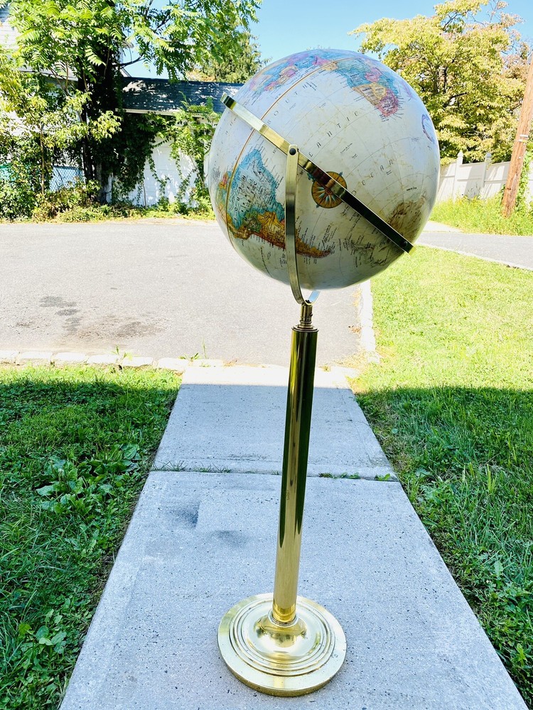 RARE Vintage REPLOGLE LEROY TOLMAN SOLID BRASS Heavy Rotating Floor Globe 47”