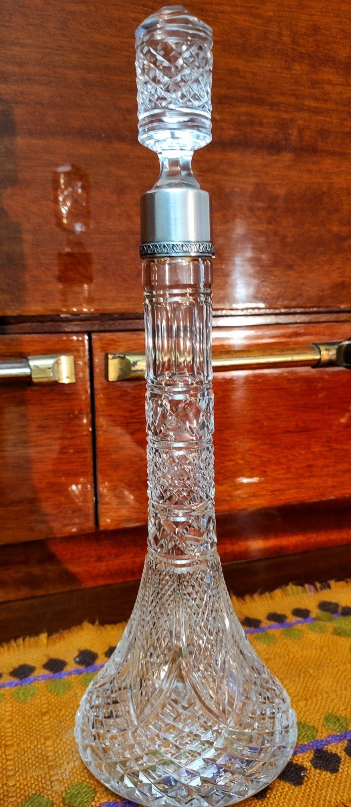 Vintage crystal decanter with sterling silver finial 875°,USSR,height 33 cm