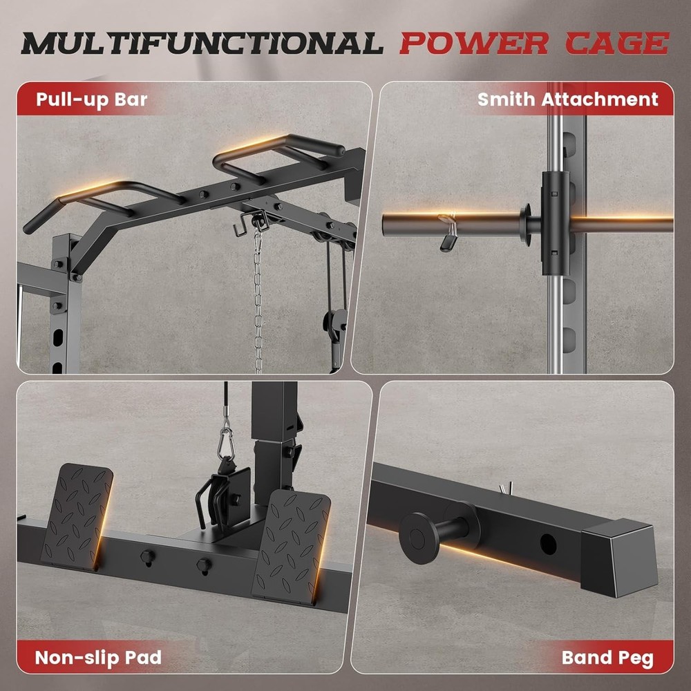 Smith Machine Multifunctional Power Cage Rack with LAT-Pull Down System Training