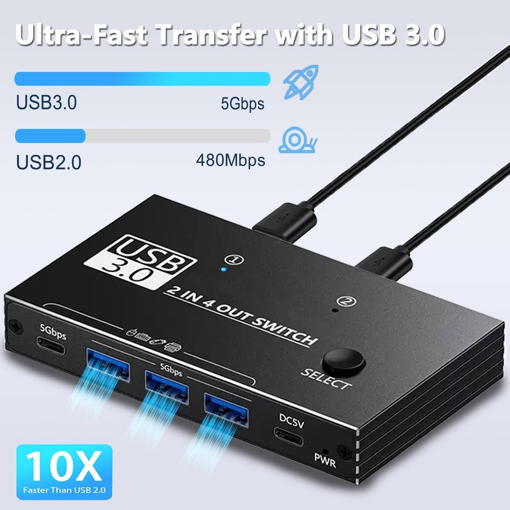 USB 3.0 Switch Selector,USB Switcher 2 Computers Sharing 3X Type A and 1x USB...