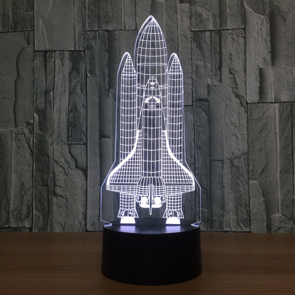 3D Space Rocket Night Light 7-Color Changing LED Table Lamp W/ Remote Control S