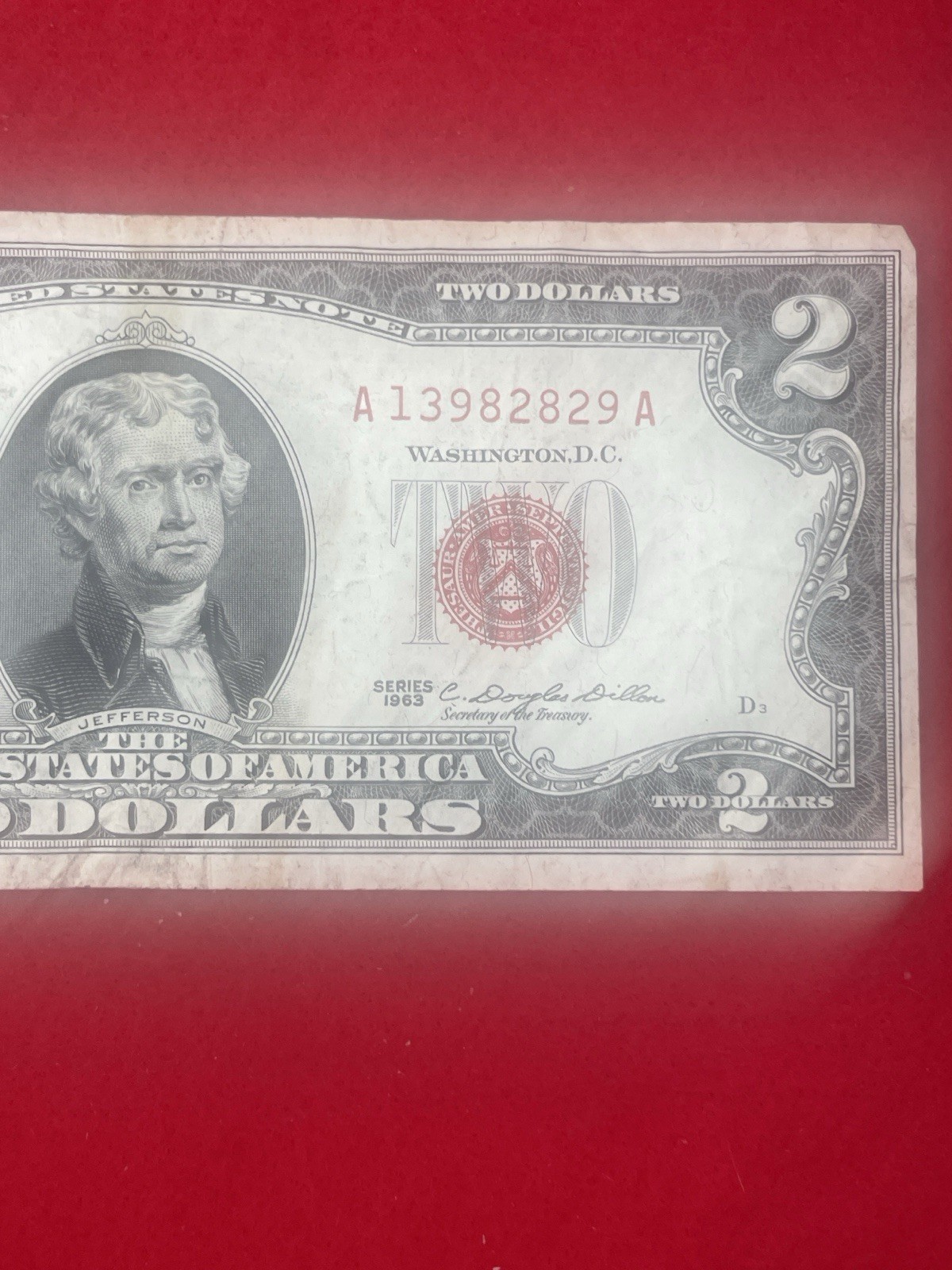 🌴1963 $2 United States Note • Red Seal Bill RARE