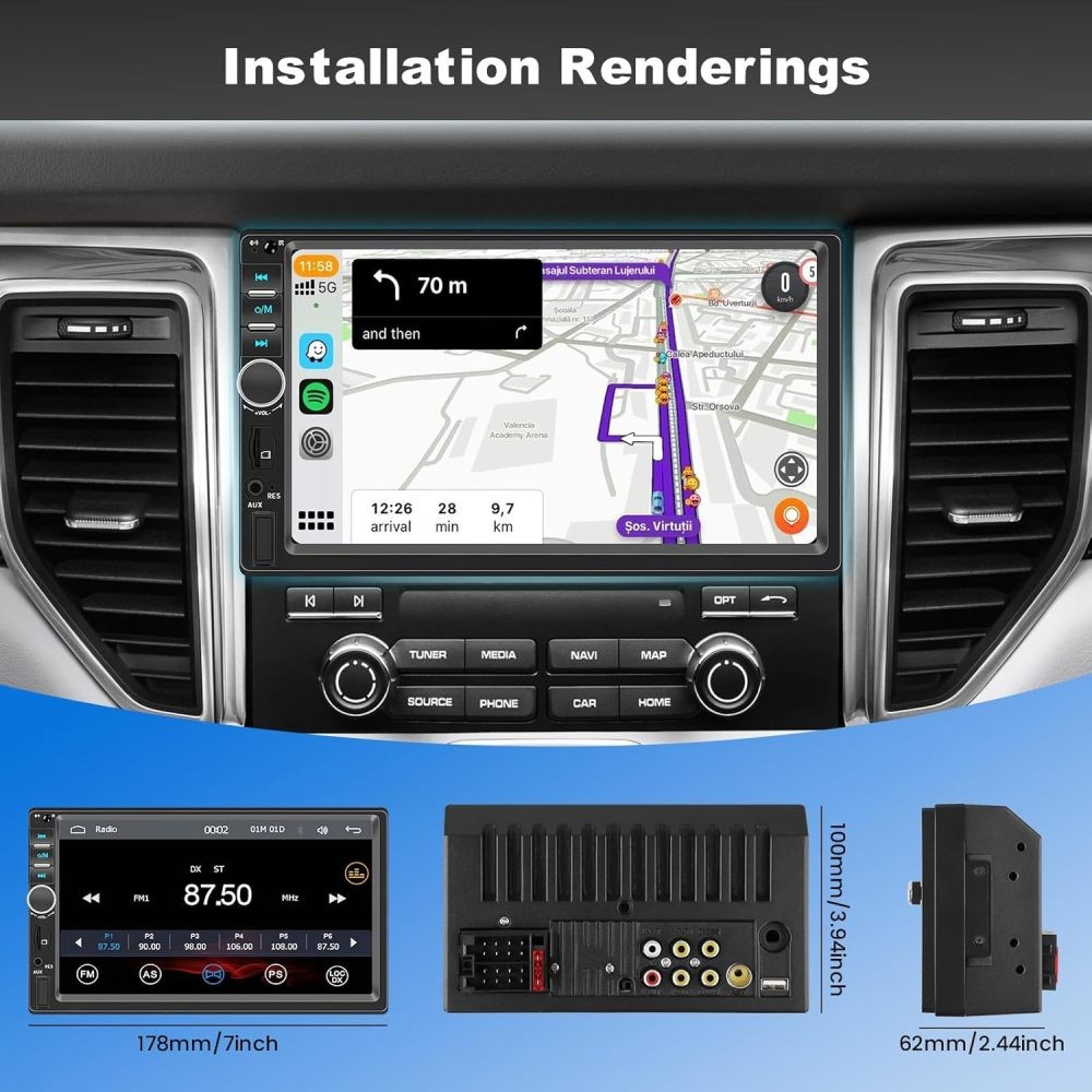 Double Din Apple Carplay Android Auto 7" Car Stereo Radio Bluetooth Touch Screen