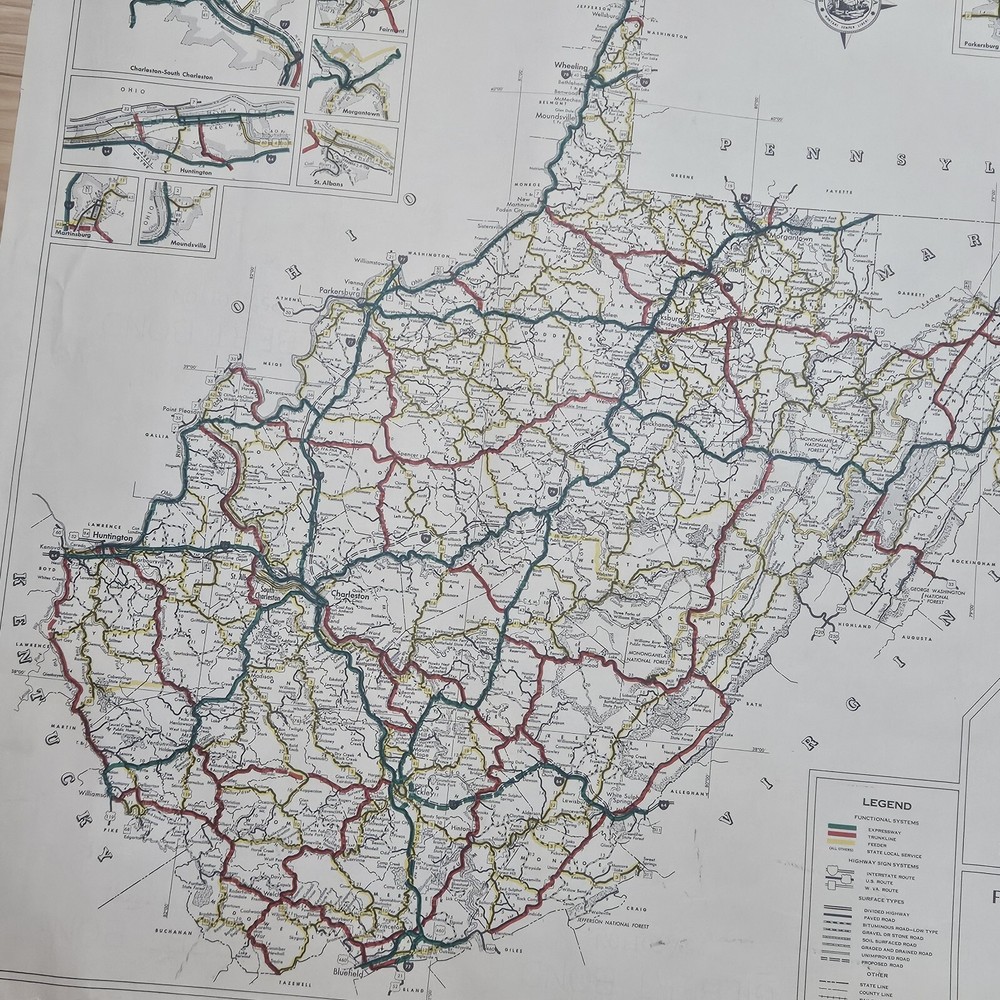 1968 West Virginia Map Functional Highway System Classification 25x22" 1 Sided