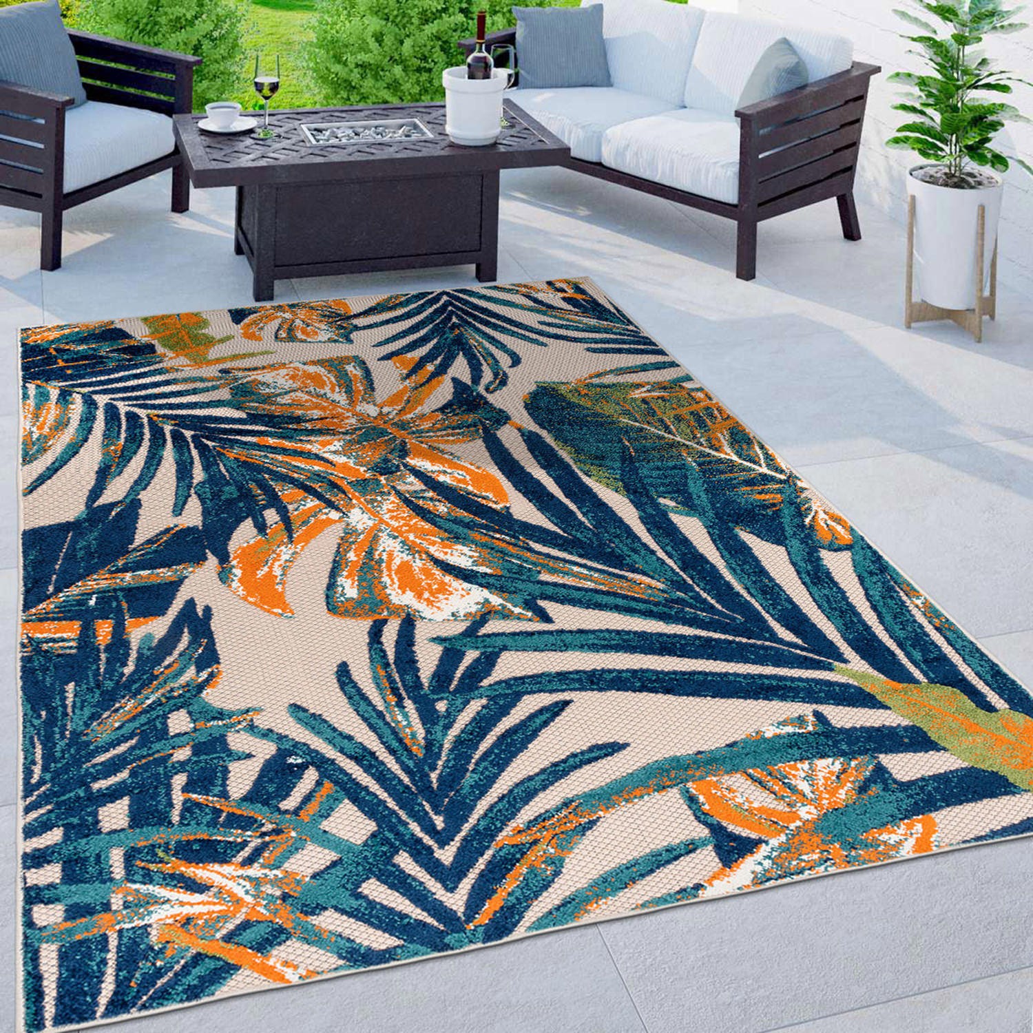 Rugshop Out Door Rugs Floral Leaves Indoor Outdoor Rugs Washable Patio Rugs 8x10