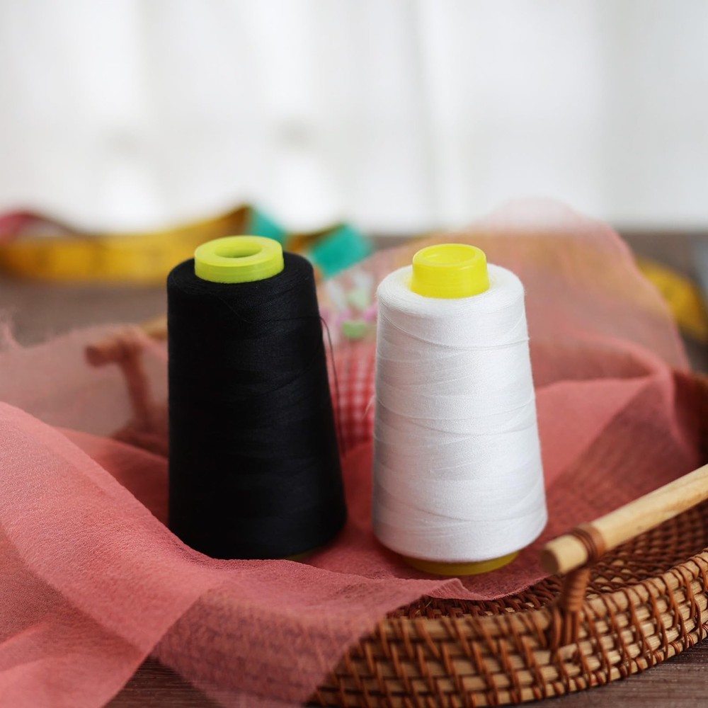 Black & White Sewing Thread, 8PCS 40S/2 3000 Yard Spool Serger Thread, All Pu...