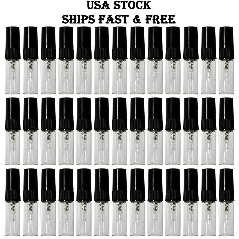 3ml 0.1oz empty perfume clear glass mini spray bottles black atomizer refillable