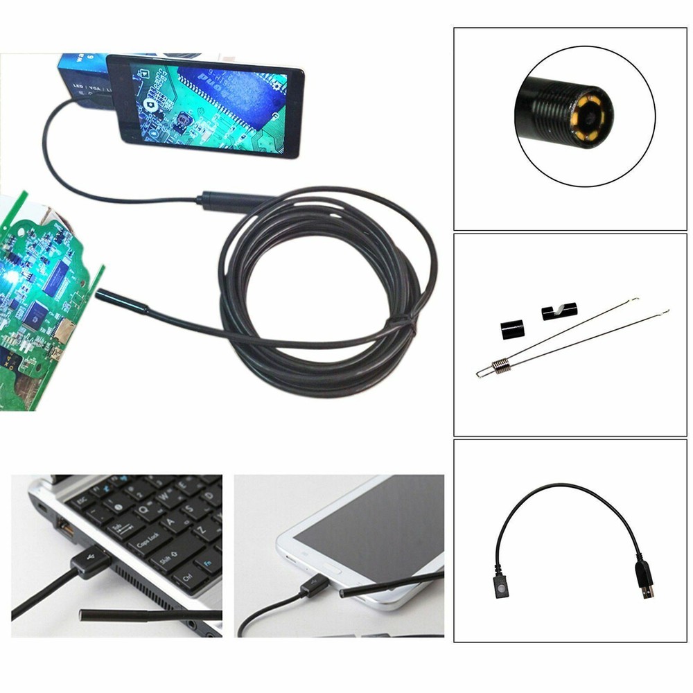 USB Endoscope Borescope 6 LED Waterproof Snake Camera For Mac OS Android Windows