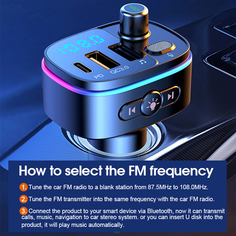 PD TYPE-C/QC3.0 USB QUICK CHARGER BLUETOOTH WIRELESS V5.0 CAR FM TRANSMITTER US