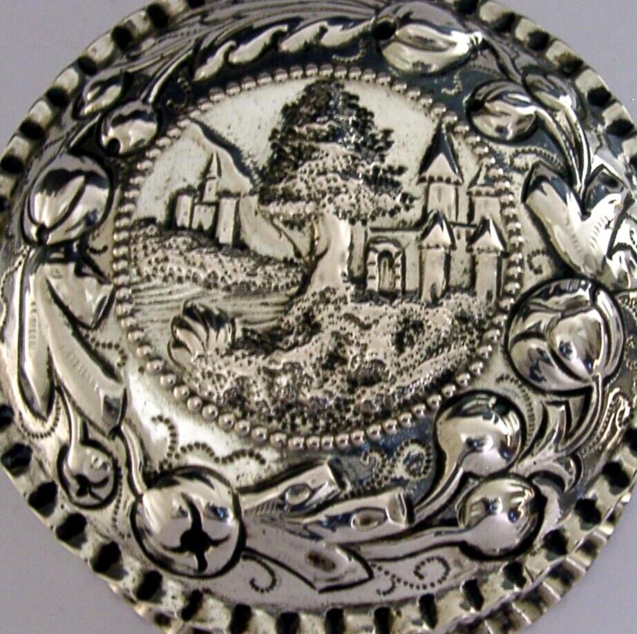 LARGE 196g GERMAN HANAU SOLID SILVER CASTLE TOP TABLE BOX c1900 ANTIQUE