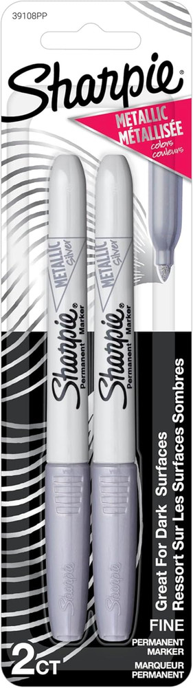 Sharpie Metallic Permanent Markers, Fine Point, Silver, 2 Count - for Black Pape