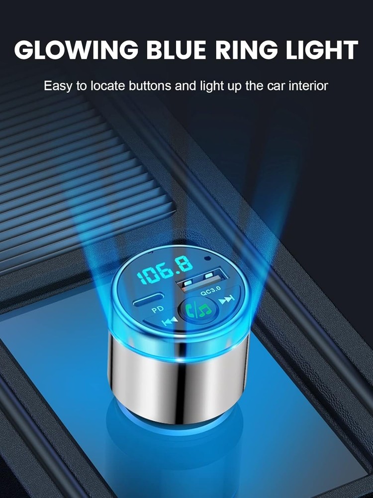 Stylish Car FM Transmitter with Bluetooth 5.3 & Dual USB Fast Charging Ports