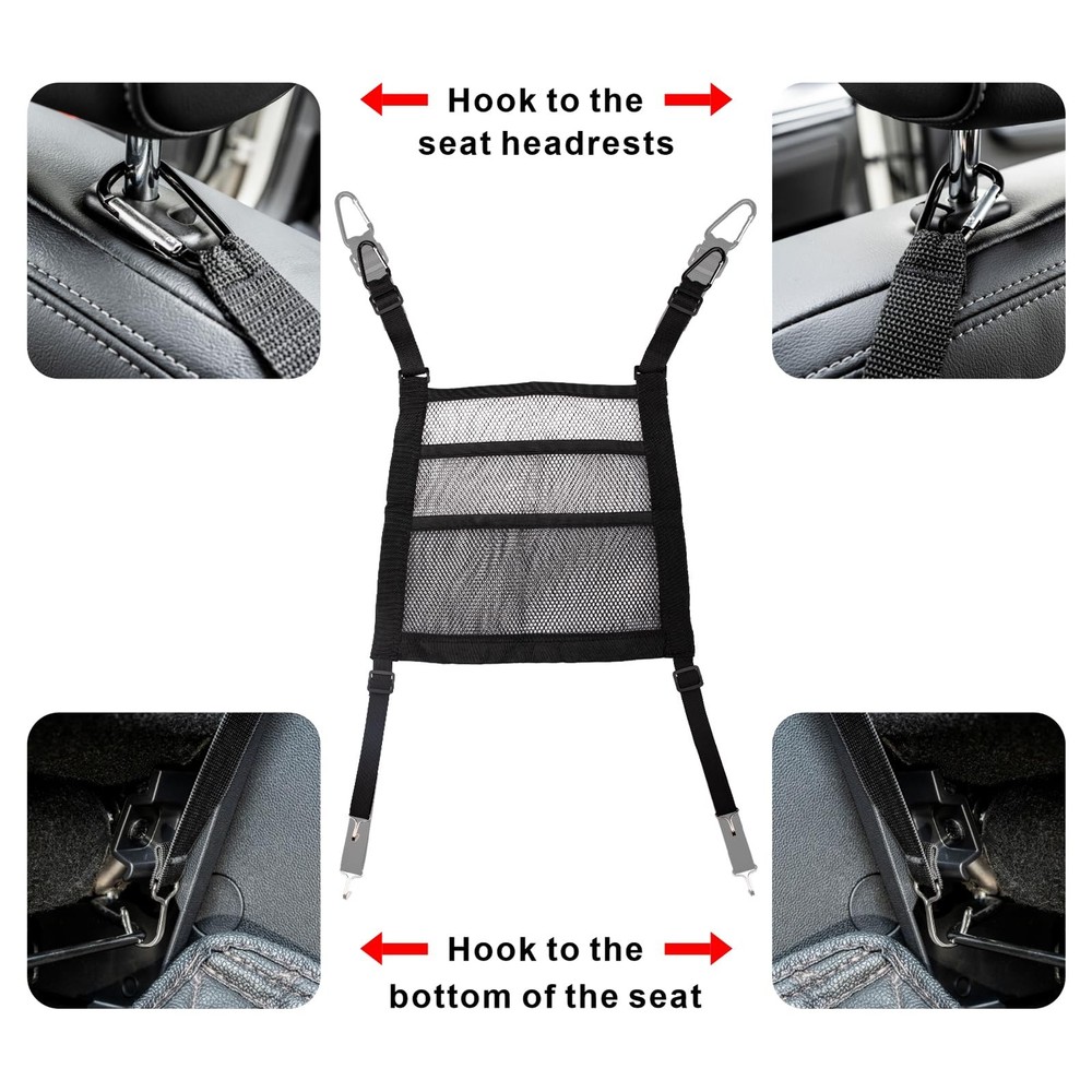 3 Layer Mesh Organizer Between Front Seat Backseat Storage Net Pet Barrier