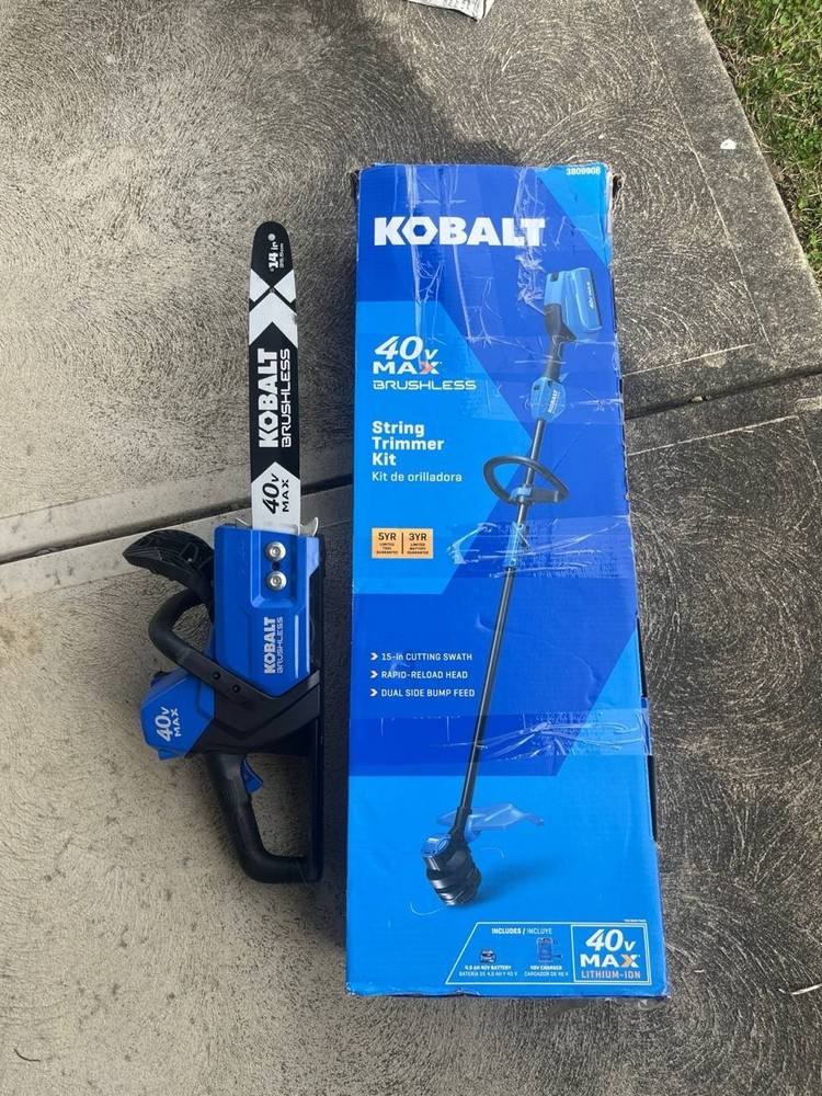 Kobalt 40V MAX Brushless 15" Attachment Capable String Trimmer and chainsaw