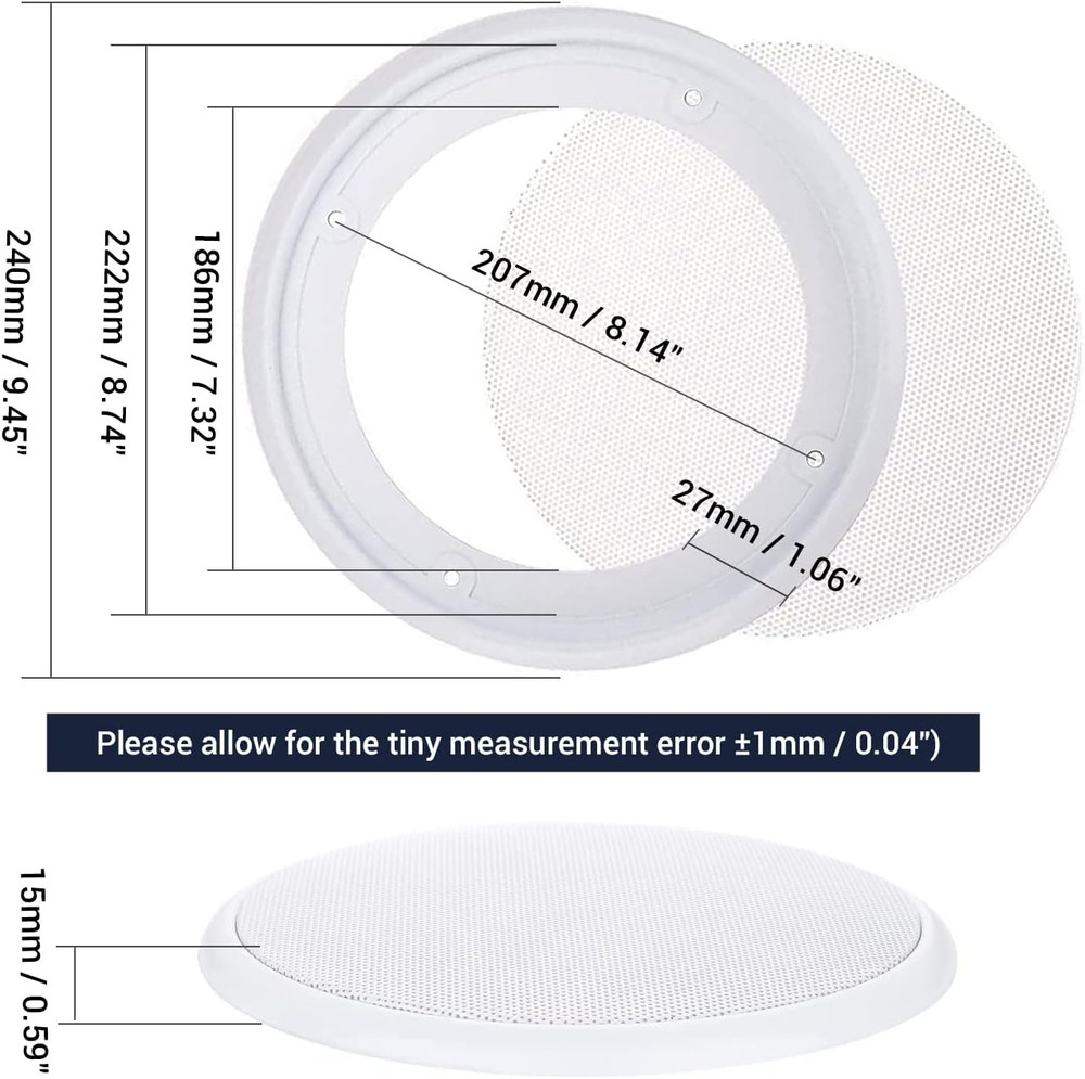 2PCS 8in White Ceiling Speaker Covers, Surface Mount Speaker Grill Mesh Round Sp