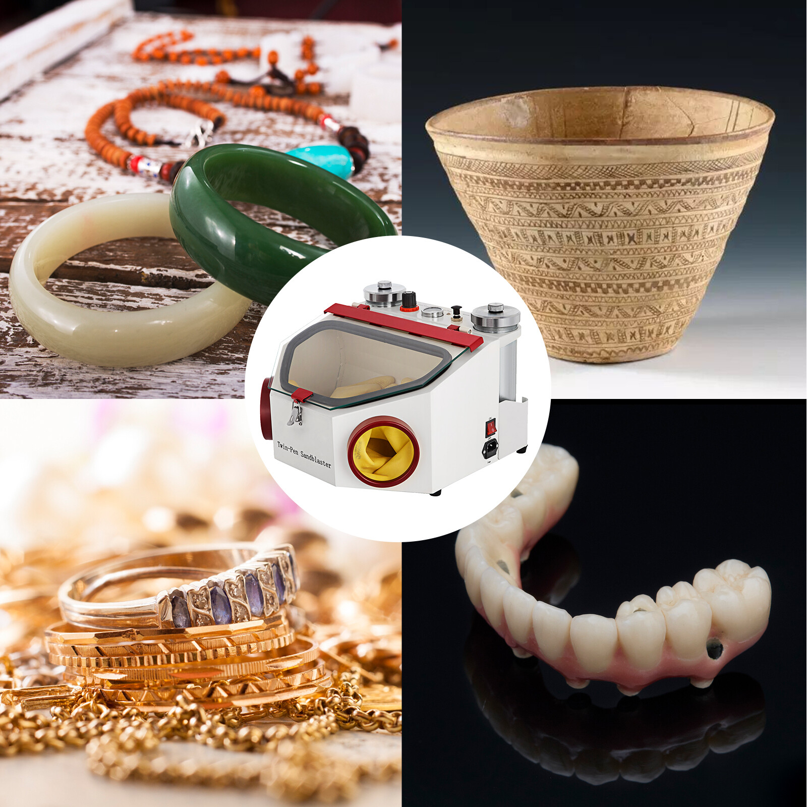 Dental Twin-pen Double Pen Sand Blaster Sandblaster Unit w/LED Bulb 2 Tanks