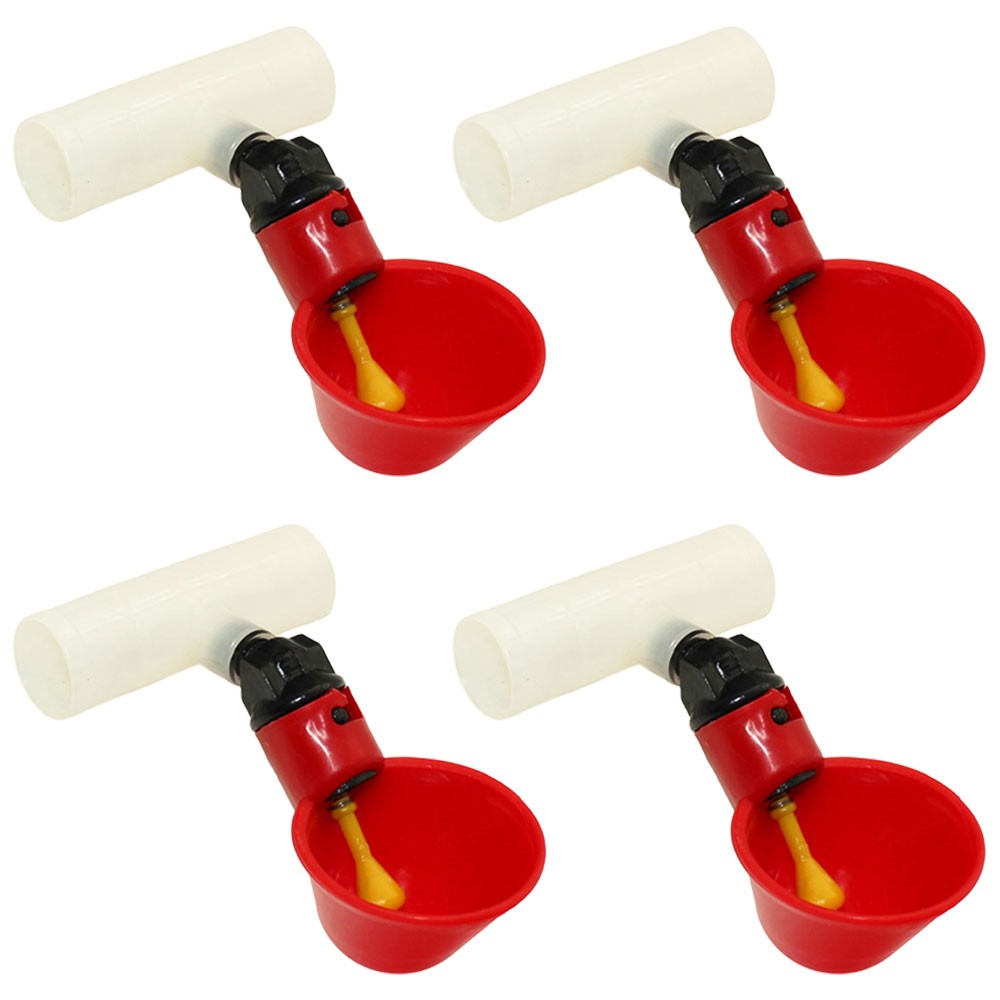 (4) AUTOMATIC WATER DRINK CUPS & 1/2" PLASTIC TEE FITTING CHICKEN WATER POULTRY