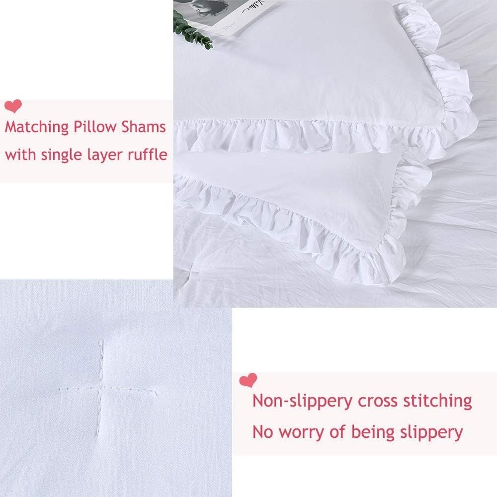 Masaca White Ruffled Shabby Comforter Set King,Boho Chic King,