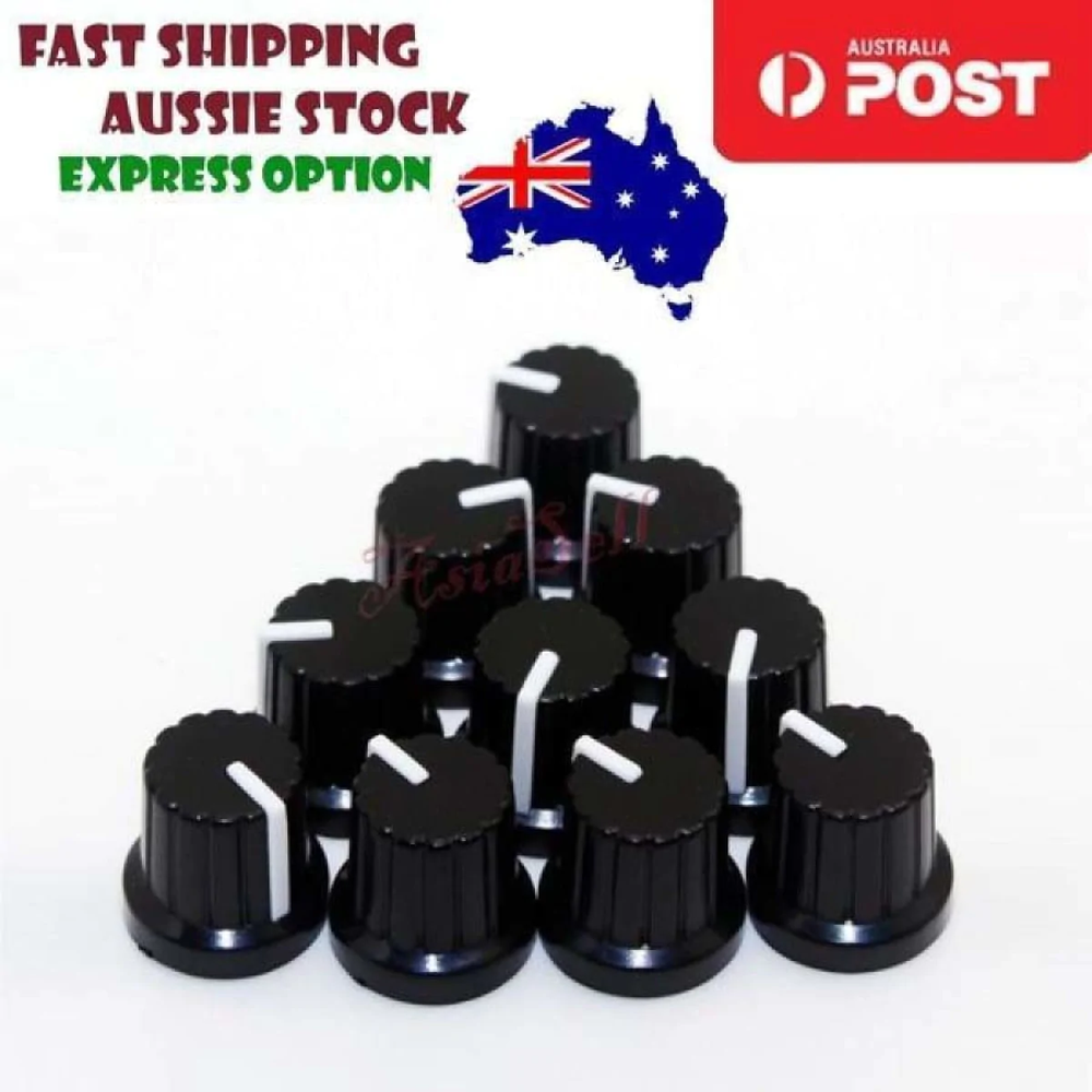 10pcs 6mm Diameter Shaft Hole Plastic Threaded Knurled Potentiometer Knobs Caps