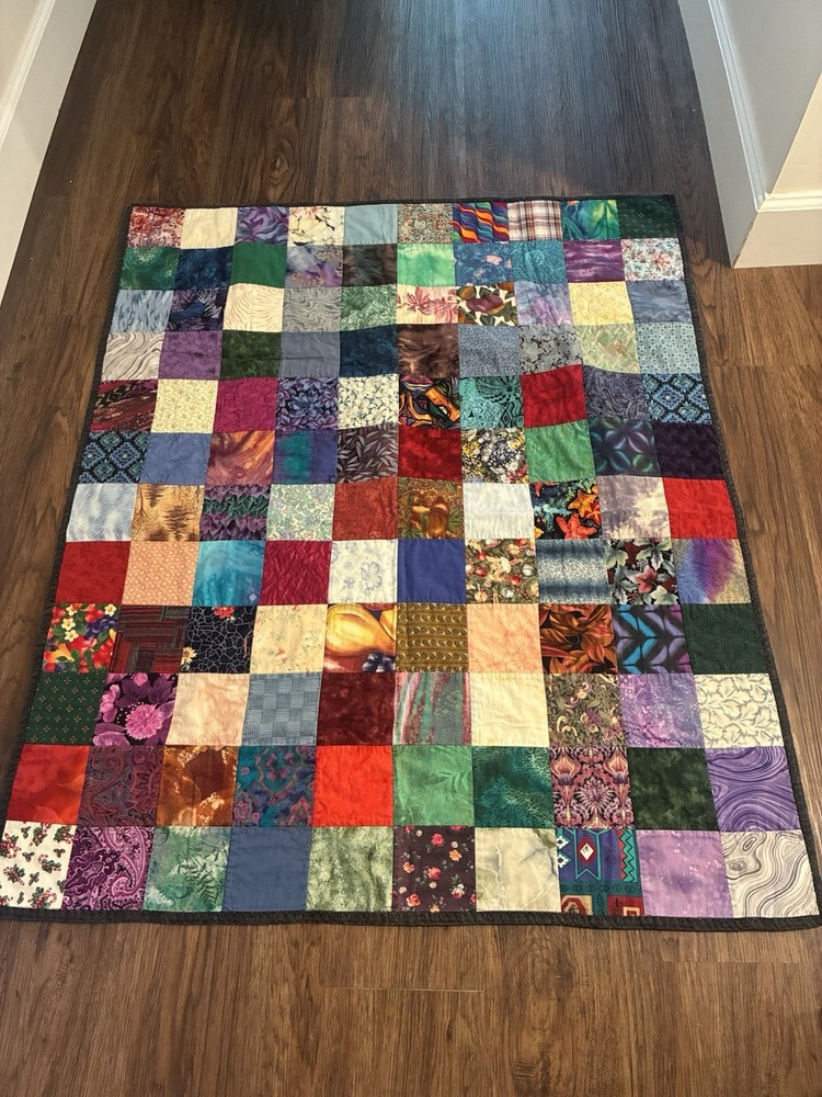 Patchwork Quilt Multi Colors With Song Notes Backing Fabric Lap Quilt 46x38