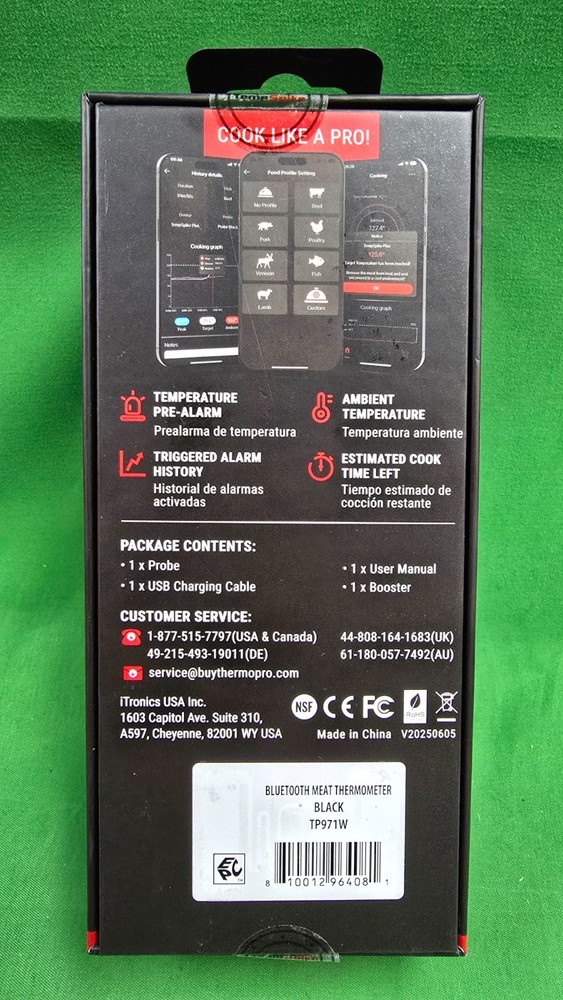 ThermoPro TempSpike Plus TP971W Wireless Bluetooth Meat Thermometer NEW(E6)