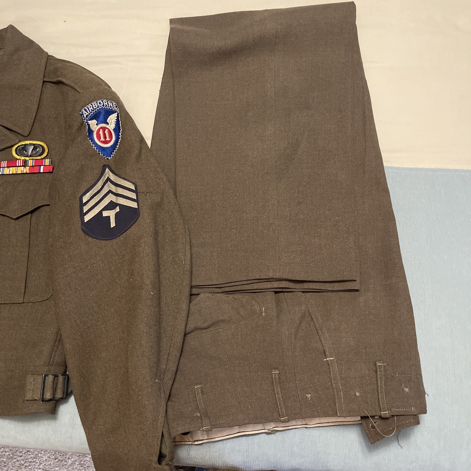 WWII US ARMY Original 11th Airborne Division – IKE JACKET, PANTS Set Size 36 R