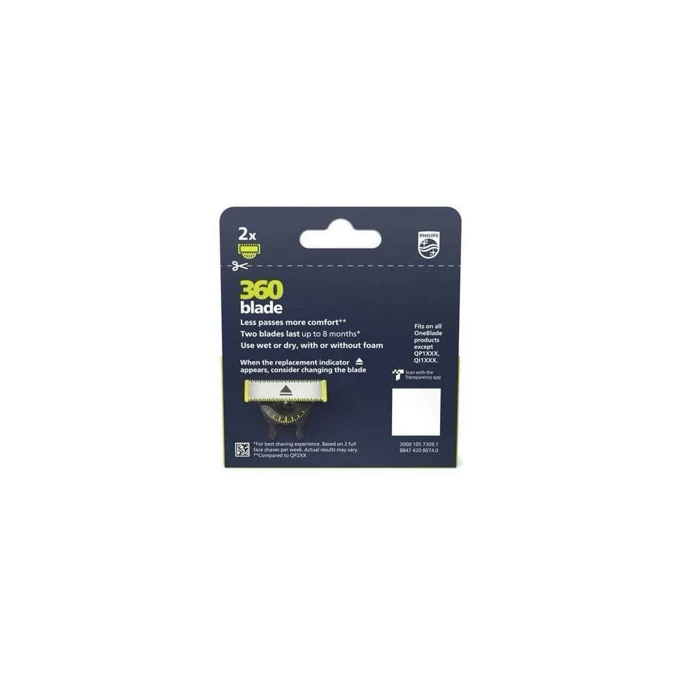 Philips Norelco Oneblade 360 Blade Replacement Blade 2 Pack Genuine Replacement