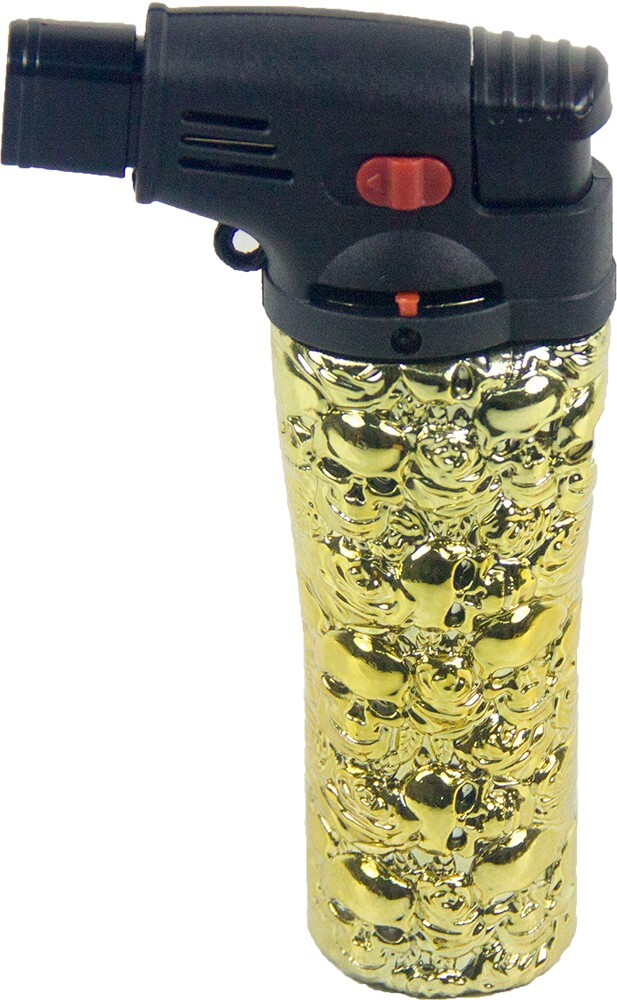 5 Pack 4.3" Jet Torch Gun Lighter Refillable Lockable Adjustable Engraved Skull2