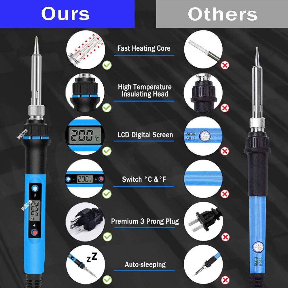 80W Soldering Iron Kit Electronics Welding Irons Solder Tools Adjustable Wire US
