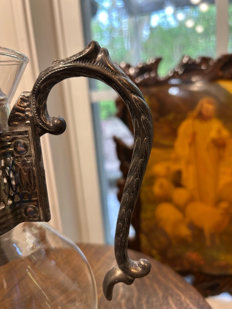 Vintage Glass And Silver Plate Water Or Tea Pitcher