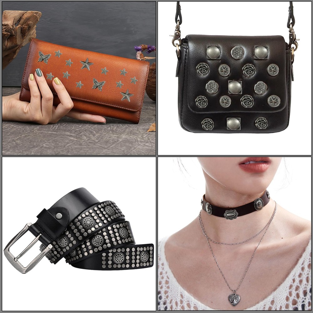 70Sets Assorted Conchos Mixed Antique Silver Color Studs Spikes and Studs Riv...