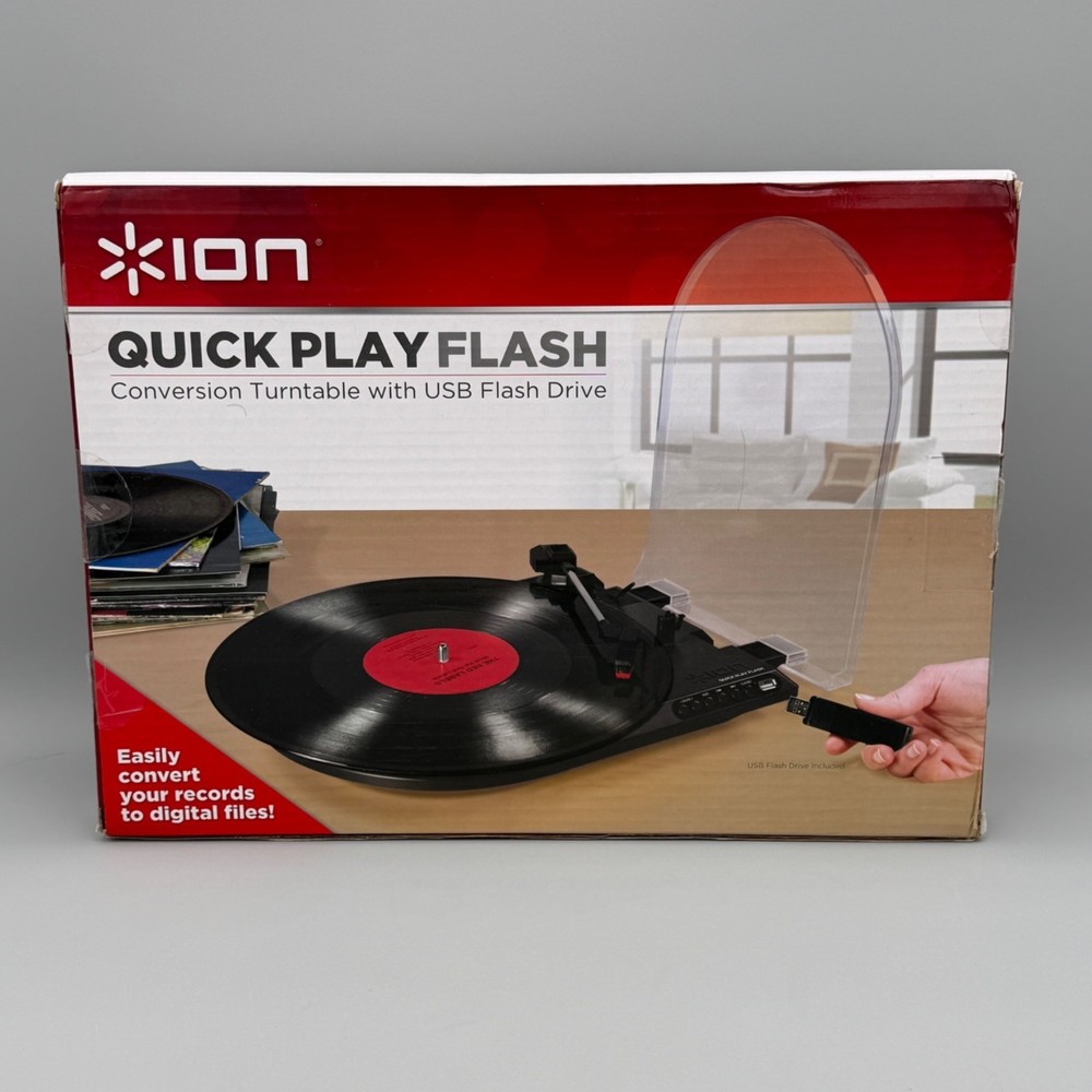 Ion Quick Play Flash Conversion Turntable USB with Flash Drive Converts Records