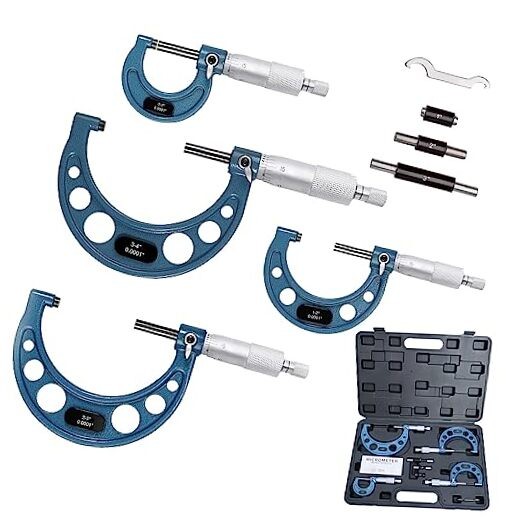 Outside Micrometer Set, 0-4" Machinist Micrometer, 4 Pcs Machinist Tool Set,