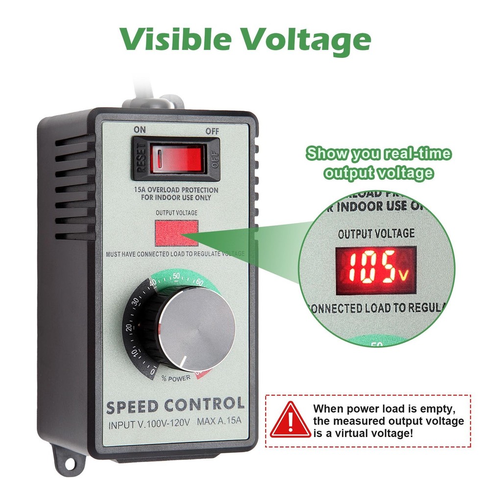 AC Motor Speed Controller 110-120V / 15A Max / 10A Rated Variable Fan Speed C...