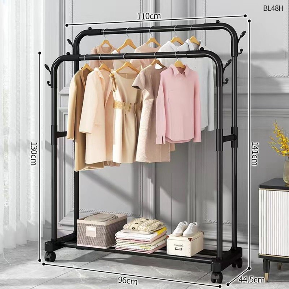 Heavy Duty Clothing Garment Rack Rolling Clothes Organizer Double Rails Hanging
