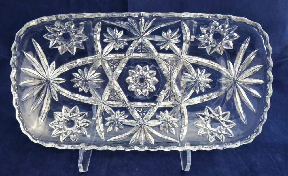 Anchor Hocking Rectangular Serving Dish Pressed Star Fan Design Prescut Glass
