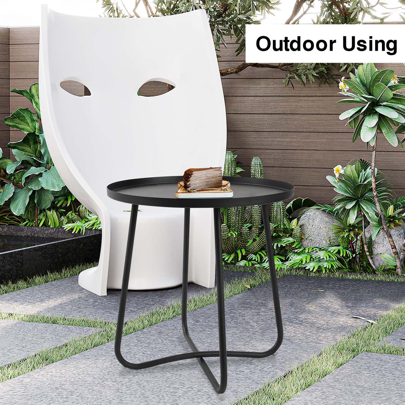 Outdoor Side Tables Small Round Metal End Table Portable Indoor for Patio Yard