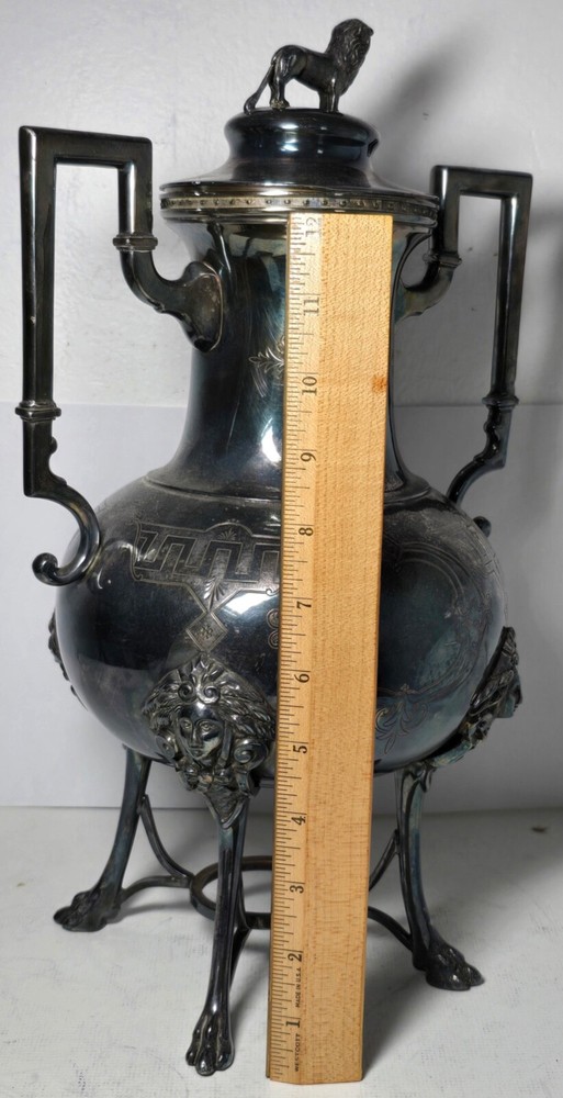 Exceptional Silverplate Coffee Server with Standing Figural Lion Top