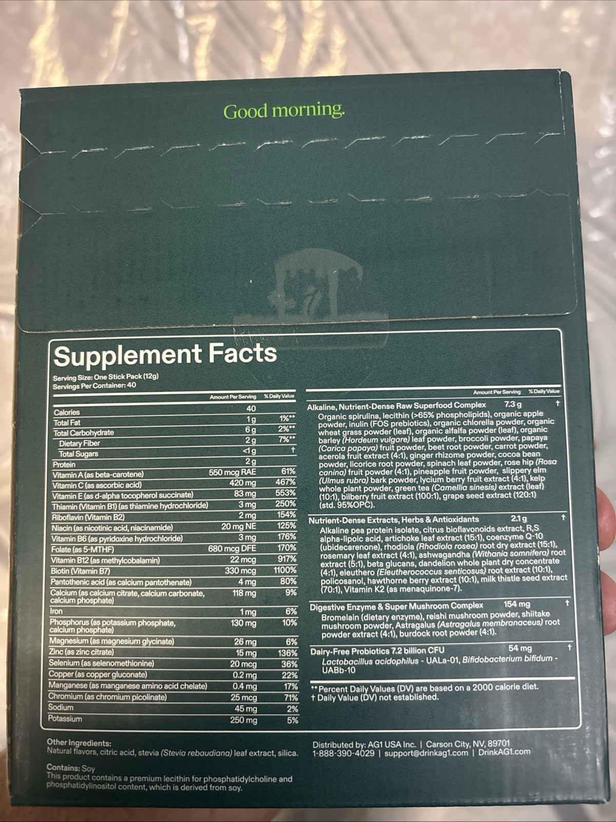 AG1 Original Formula Greens Powder Supplement 40 Packs of 12g Packs, Exp. 04/26