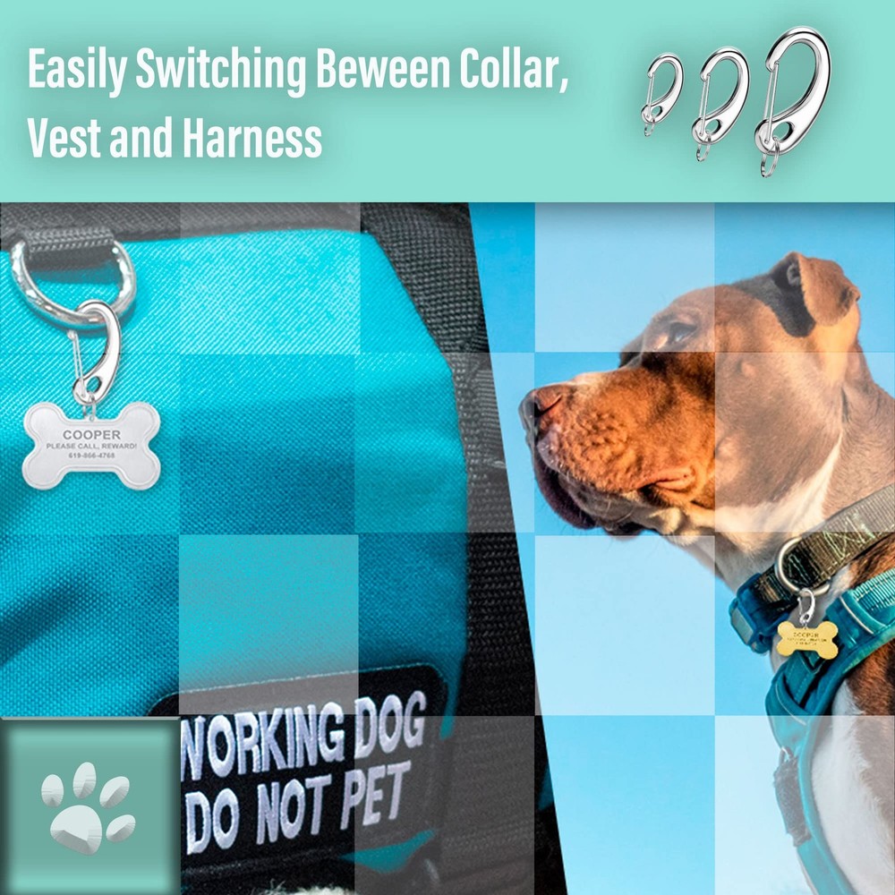 Leash King Pet ID Tag Quick Clip 2 Medium Spring-Load Hooks Split Rings