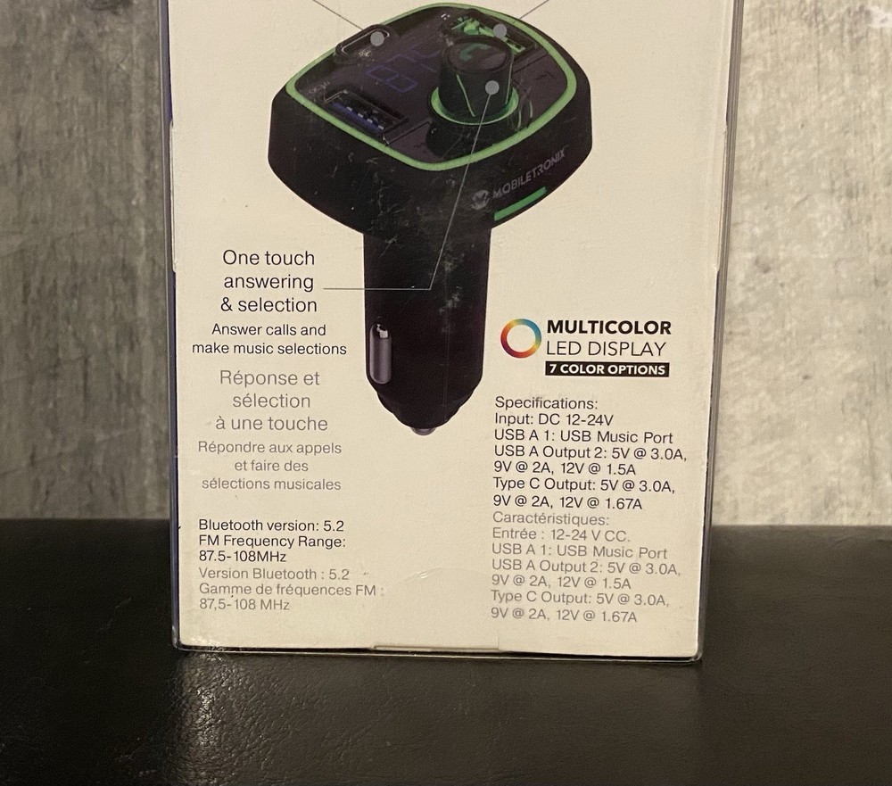 Mobiletronix Wireless FM Transmitter & Car Phone Charger Bluetooth ~ Brand New